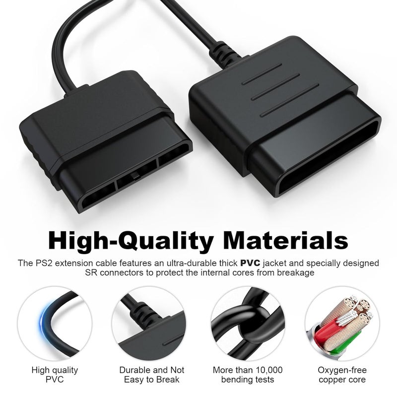Koffmon PS2 Controller Extension Cable 6FT– Replacement Extension Cord Compatible with Sony PS2 & PS1 Wired Controllers, Durable Extender for PS2 Console - Image 3